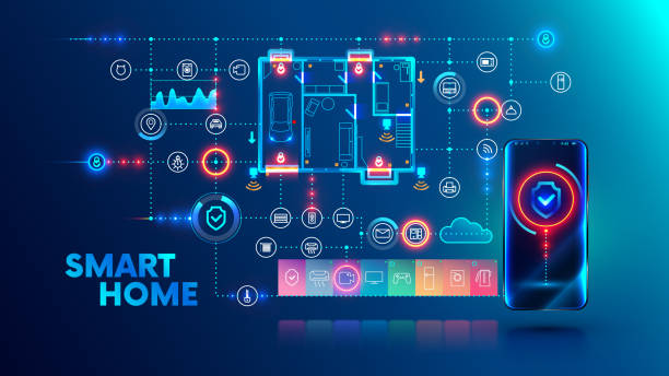 Logo Smart Home illustrant des solutions technologiques intégrées pour maisons et bureaux.